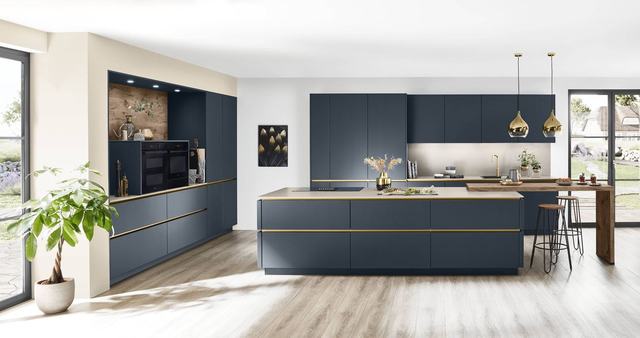 Cocina en acabado Azul fiordo ultra mate