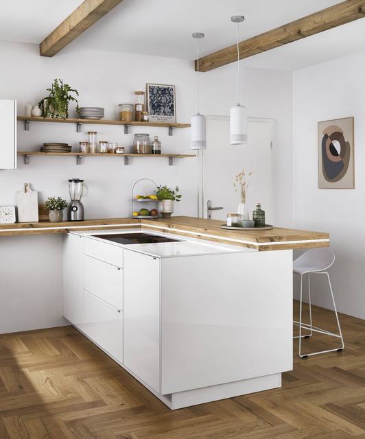 Cocina en acabado Blanco alpino brillo intenso