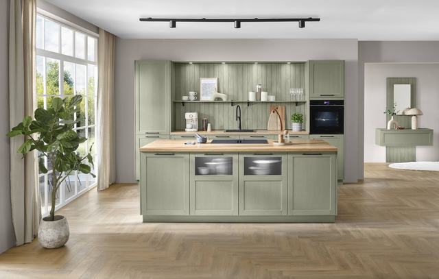 Cocina en acabado Estructura de madera verde oliva